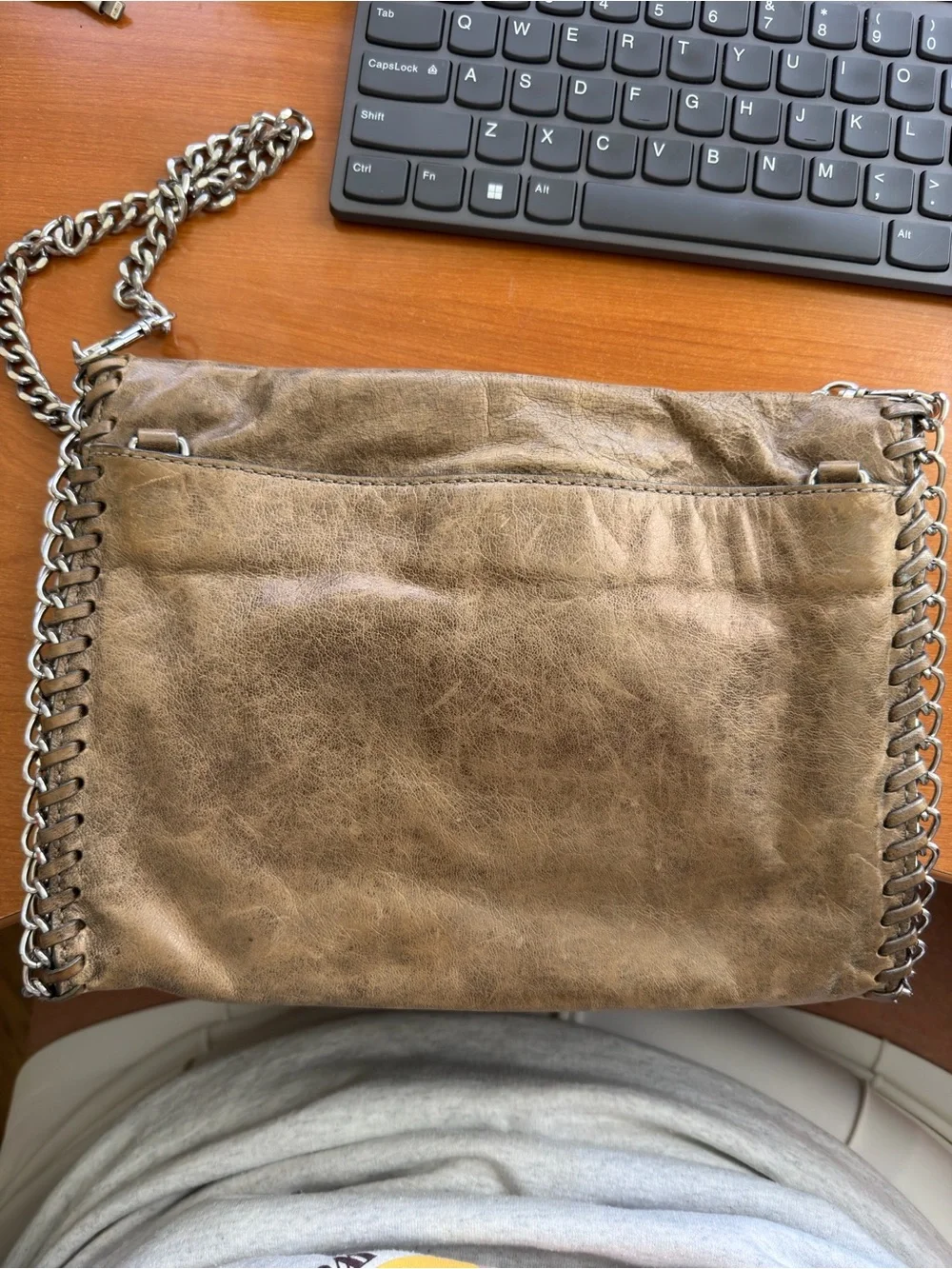 Michael Kors Distressed Leather Purse with Chain Trim